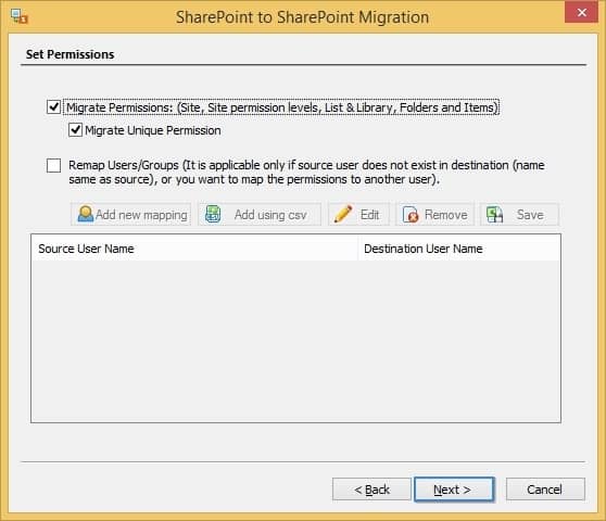 select SharePoint Migrate Permissions